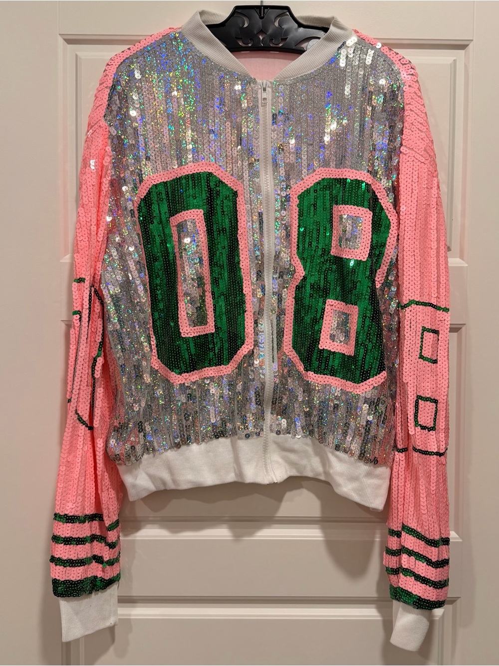Sequin Bomber Jacket with Pink & Silver Contrast - 08 Graphic